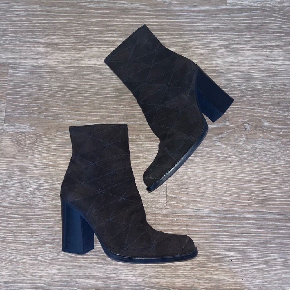 Miu Miu ankle zip up velvet brown heeled booties